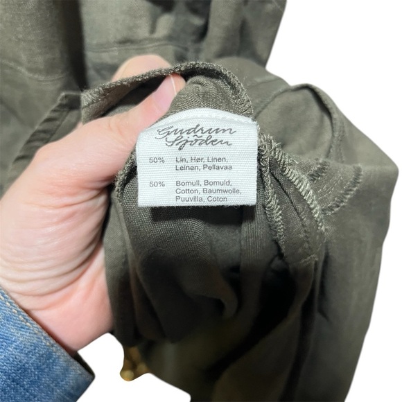 GUDRUN SJODEN ~ Olive Green Linen Tank Dress with Asymmetric Hem - Picture 6 of 11